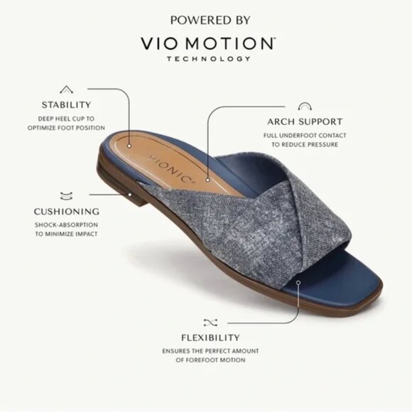 Vionic Miramar Slides Sandals Open Toe Comfort Slip On Shoes Denim Blue Size 10 - Picture 3 of 4